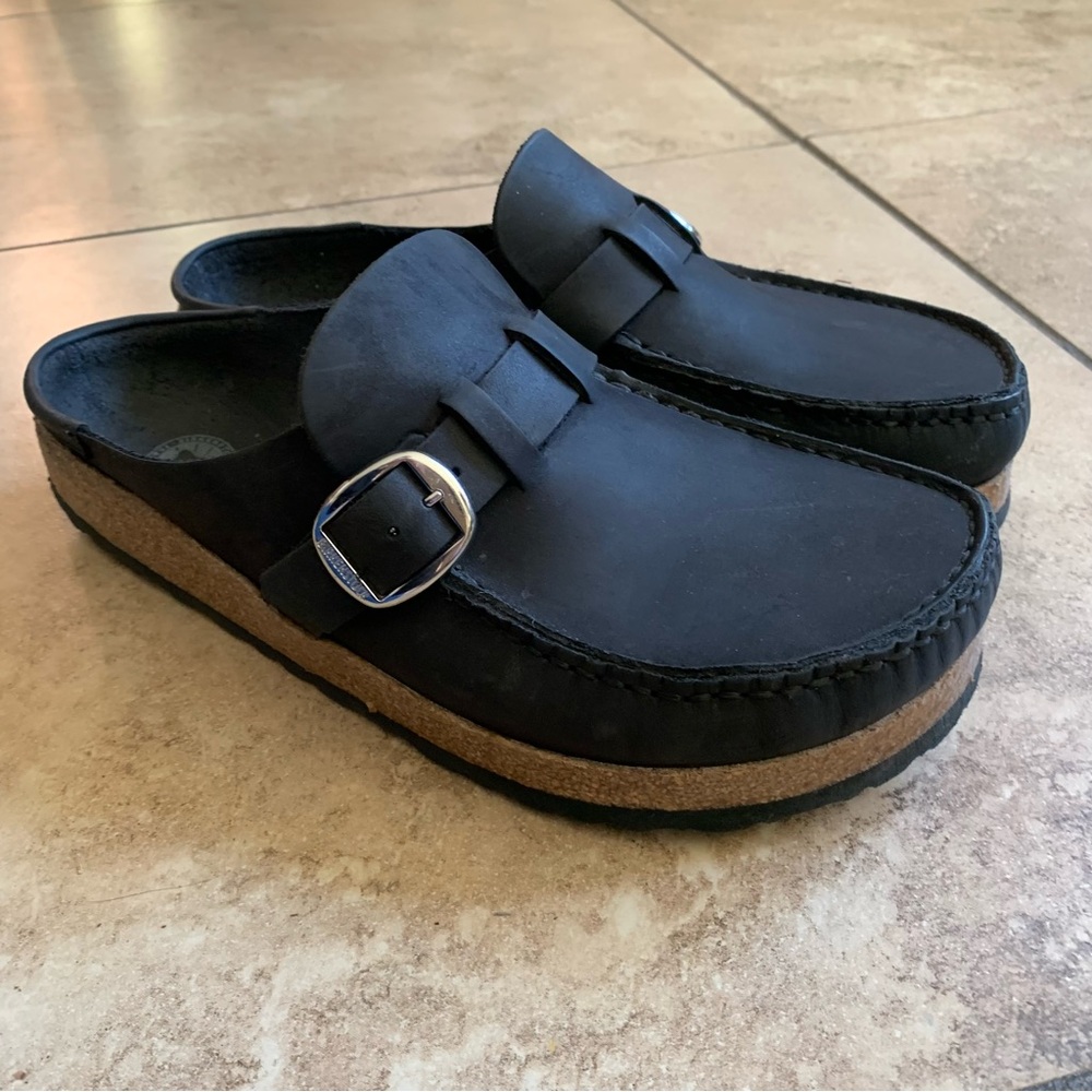 Birkenstock Black Leather Buckley Clogs Good Cond!  Sz. 40